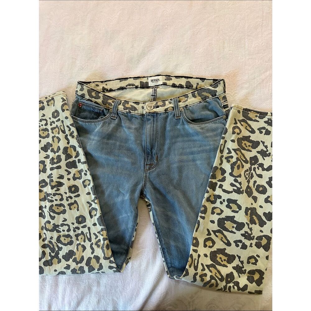 Hudson Jeans Patti Vice Versa Slouch Skinny Women's Blue Denim with Leopard